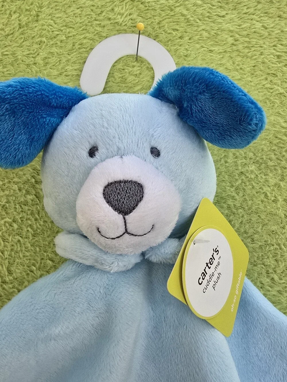 NWT MINT Carter's BABY Blue PUPPY DOG Lovey + Polka-Dot Trim LOVE ME unisex (Q5)